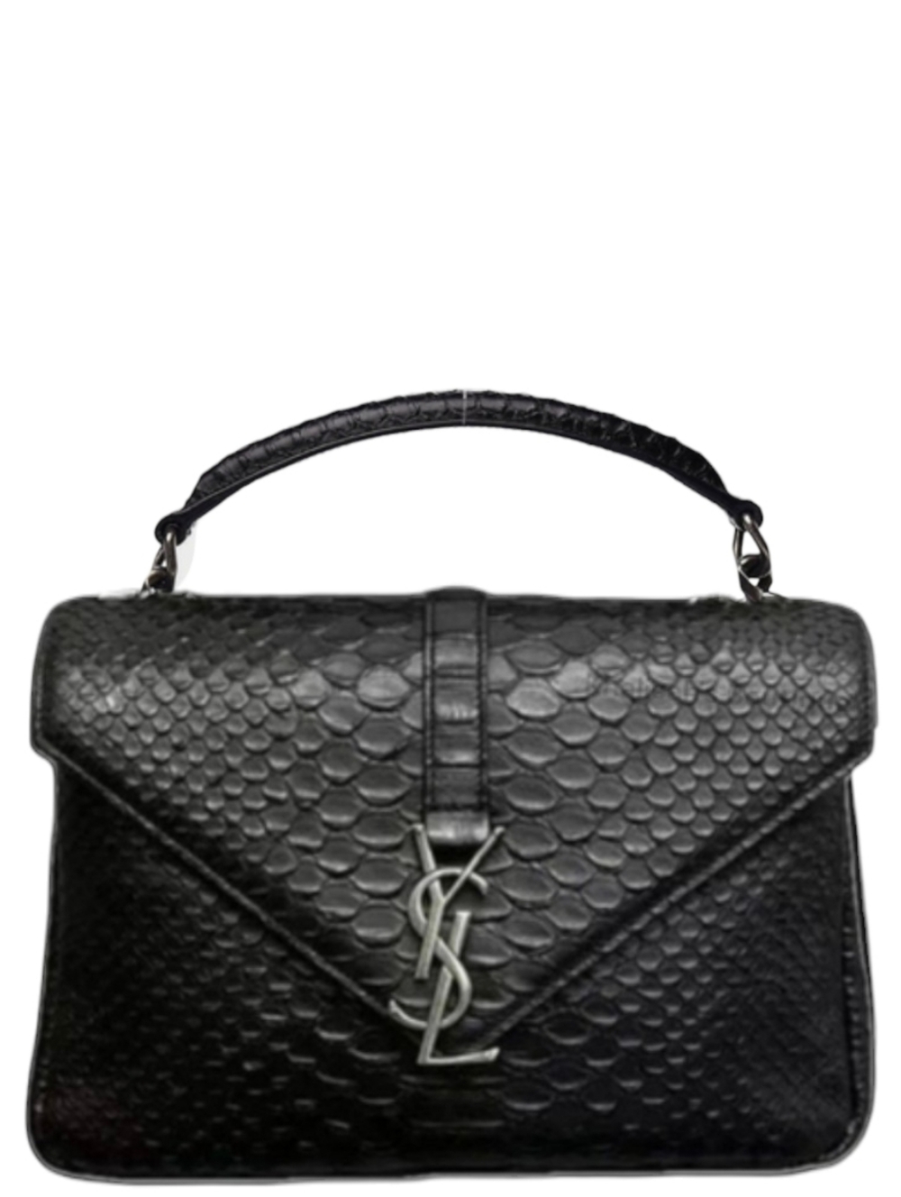 Like NEW! YSL Saint Laurent Calfskin Python Embossed Medium College Bag Black